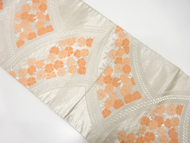 JAPANESE KIMONO / ANTIQUE FUKURO OBI / SILK / WOVEN ABSTRACT SEIGAIHA & FLOWER